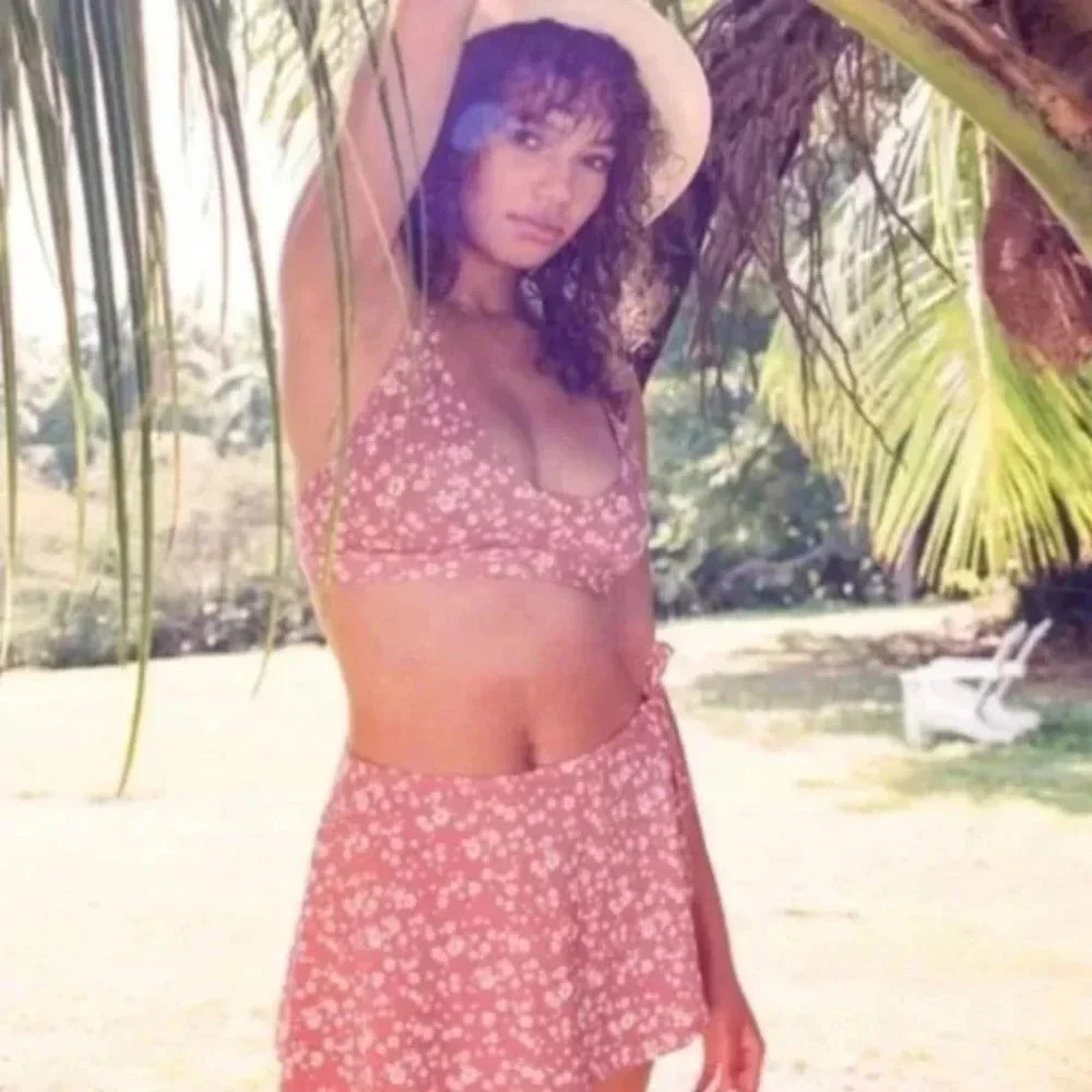 Andie Swim Sarong Bottom Side Tie Skirt Coverup Ditsy Floral Rose Pink Medium